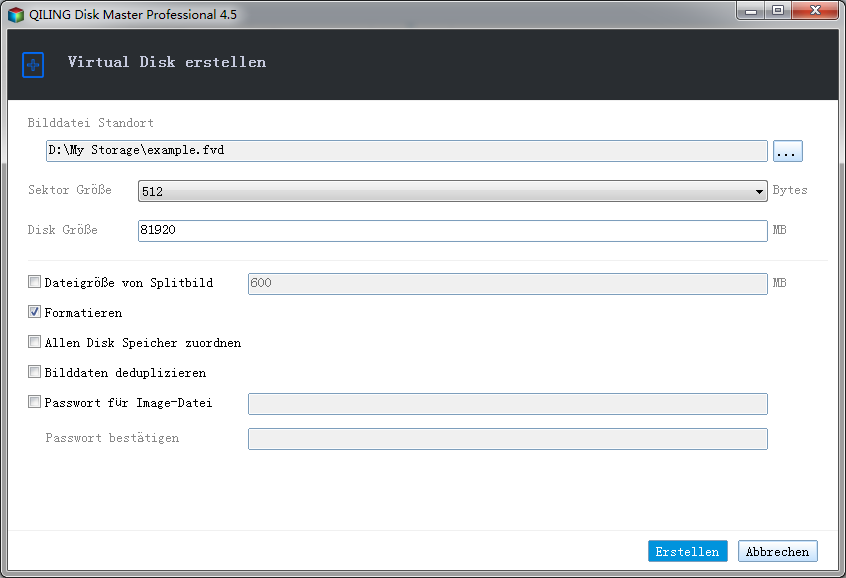 Virtual Disk erstellen