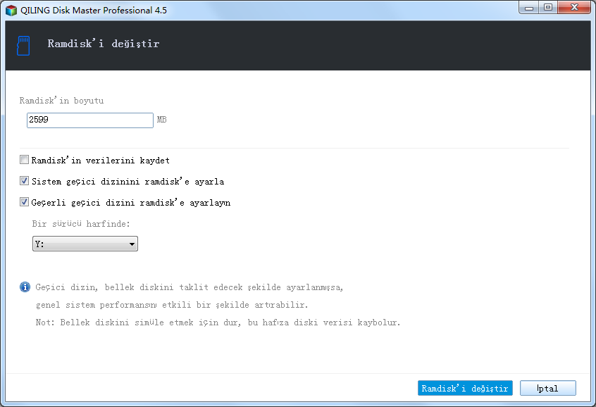 Ramdisk oluştur/Ramdisk'i değiştir