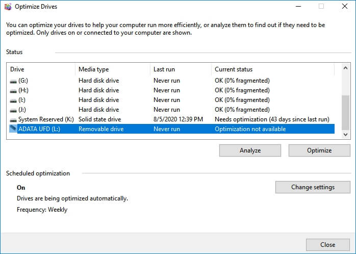 Defrag external disk