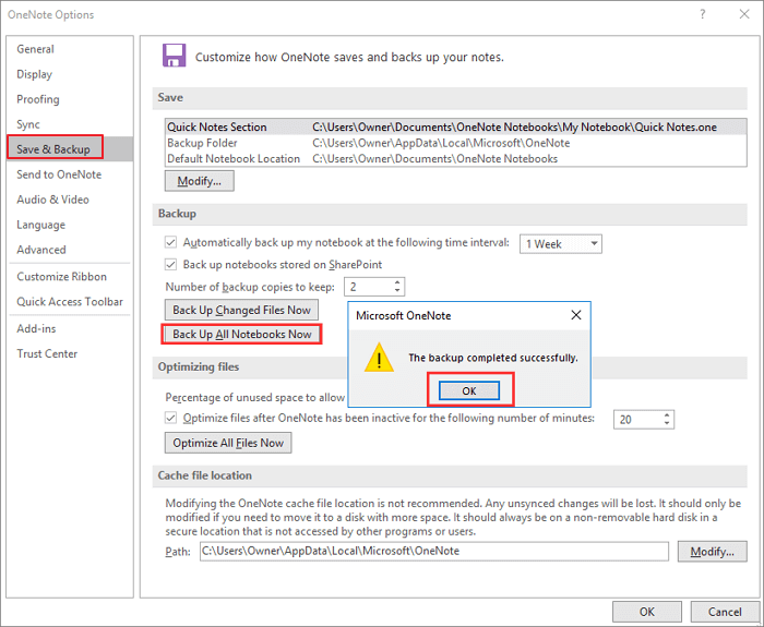 onenote backup