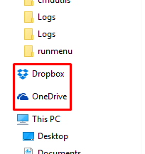 find dropbox and onedrive on the File Explorer