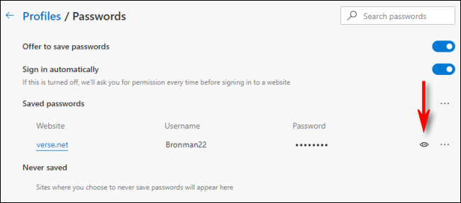 Locate saved password