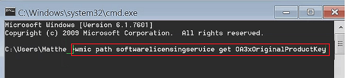 Find Windows 7 product key via cmd