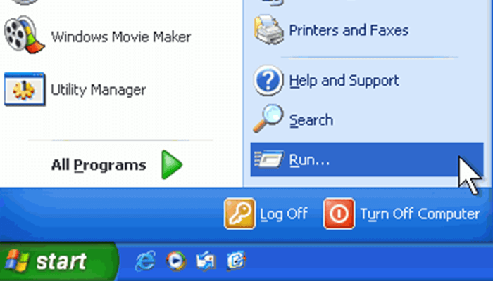 open start menu and click run