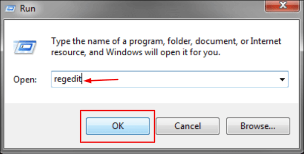type regedit and select ok