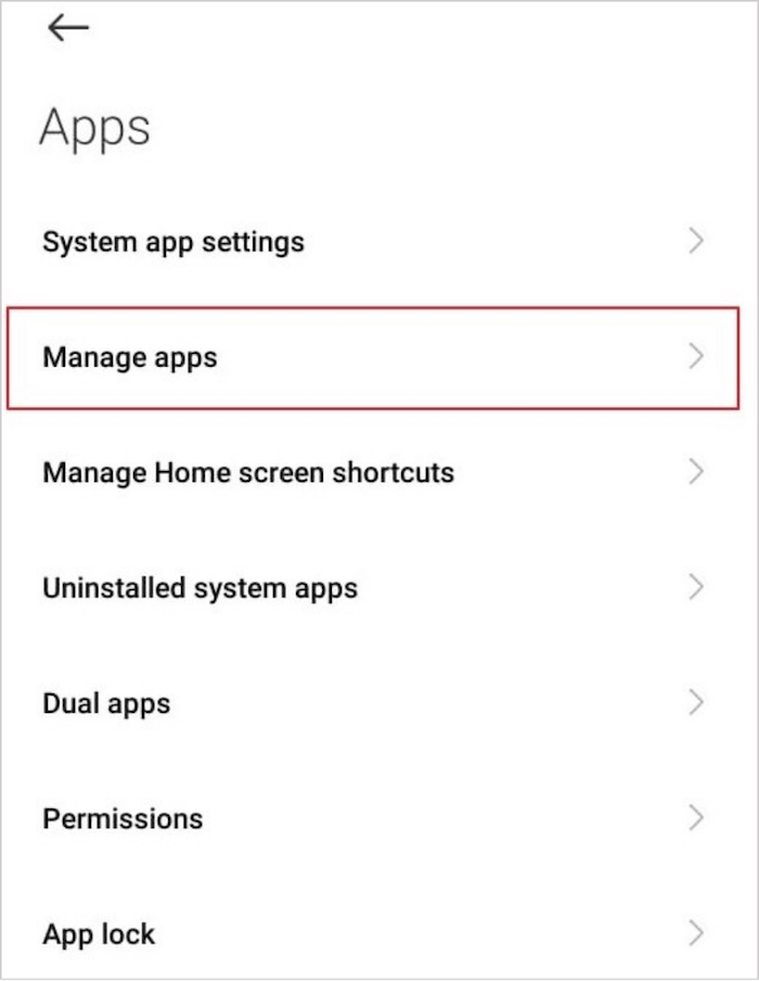 choose manage apps option