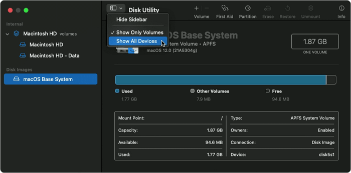 Disk Utility Show All Devices