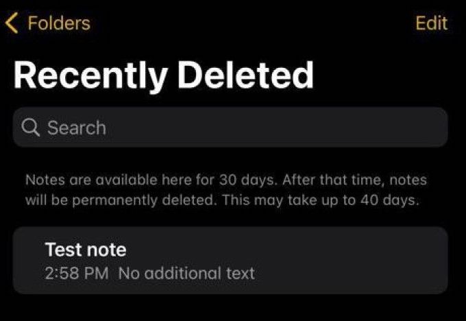 Recover deleted notes with recent deleted folder
