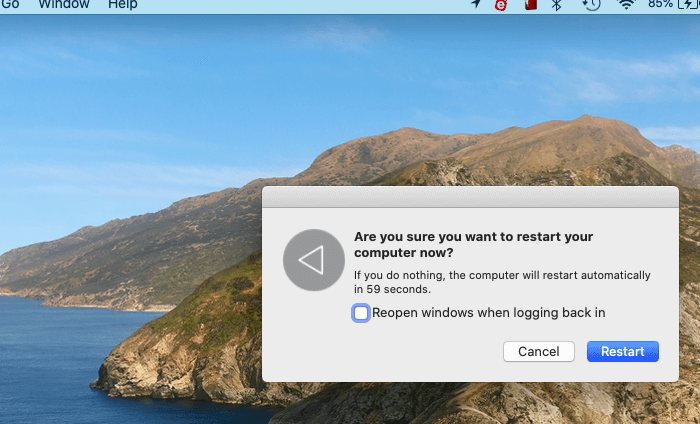 restart Mac to fix can't install macOS Ventura