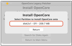 Opt for partition to install opencore