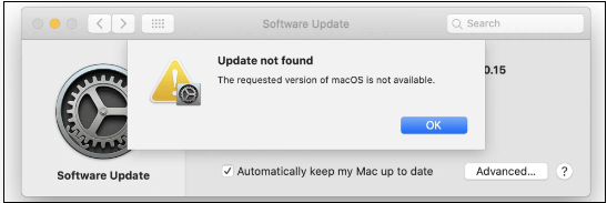 Update Not Found - The Requested Version of macOS Is Not Available