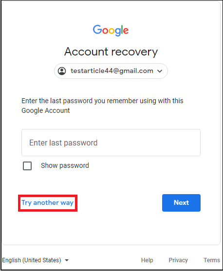 try another way to recover account