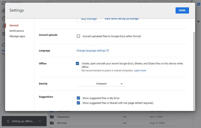 Enable Offline Settings in Google Docs