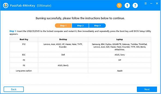 follow the instructions to burn the usb drive and hit next