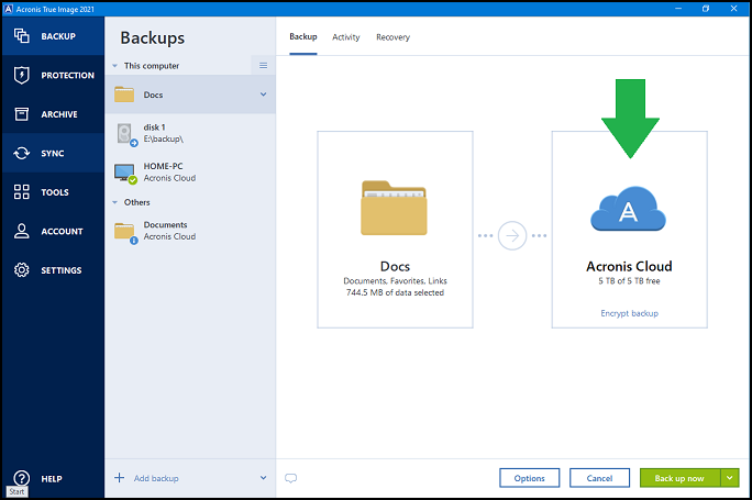 choose backup destination