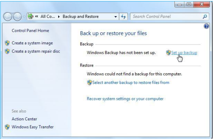 choose setup backup