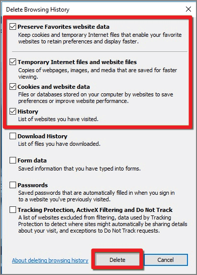 Confirm to delete IE cache