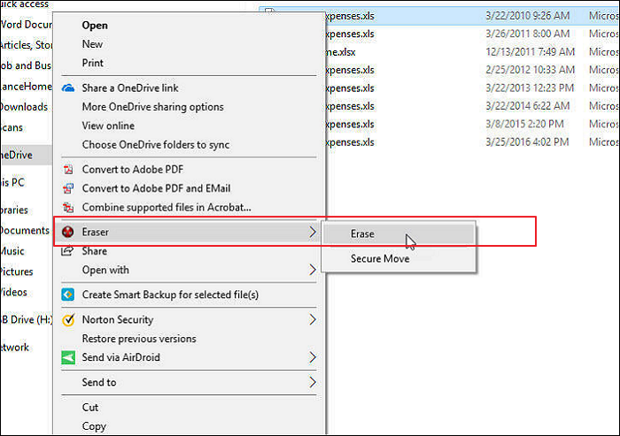 shred unwanted files using eraser 