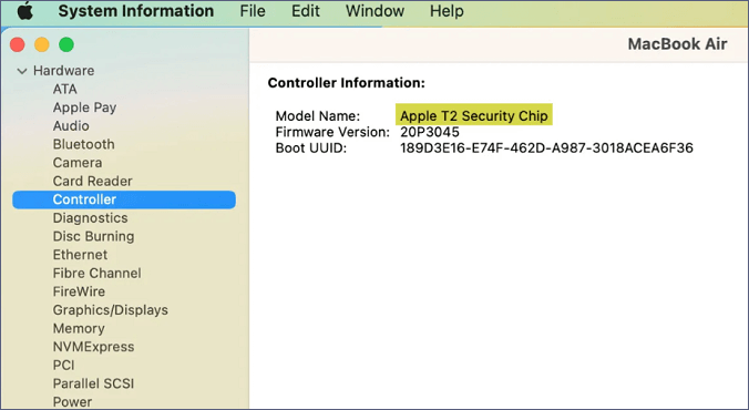 check the availability of Aplle T2 securitychip