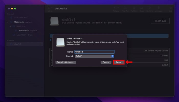 Erase the Disk using the Disk Utility option