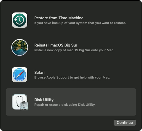 boot into Recovery Mode and choose DIsk Utility