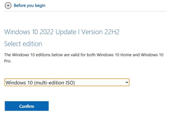 Select Windows 10 version