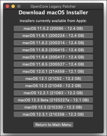 download macOS from OpenCore legacy patcher