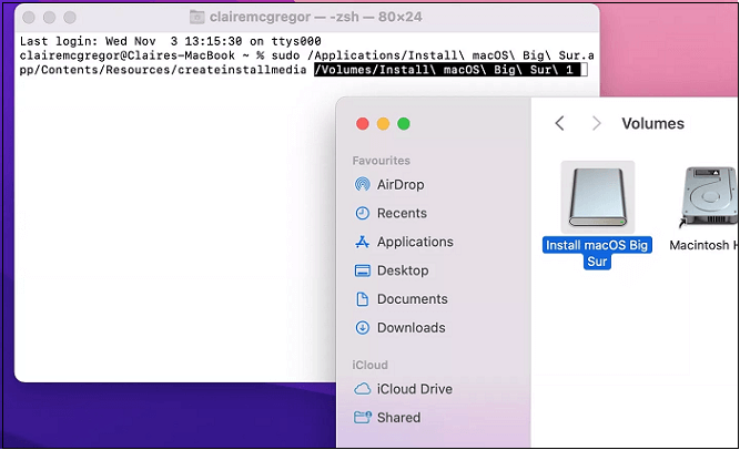 drag the USB volume onto the Terminal