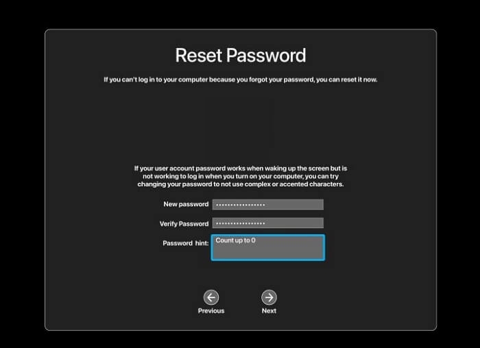 enter the new password