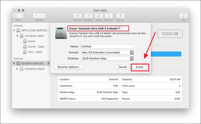 erase a USB in Disk Utility