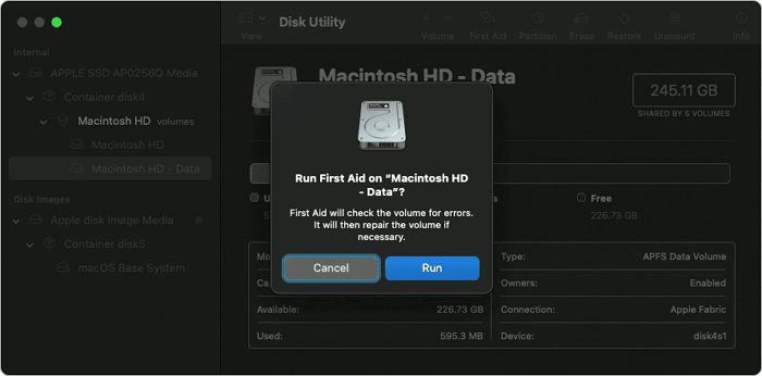 run first aid to repair the disk