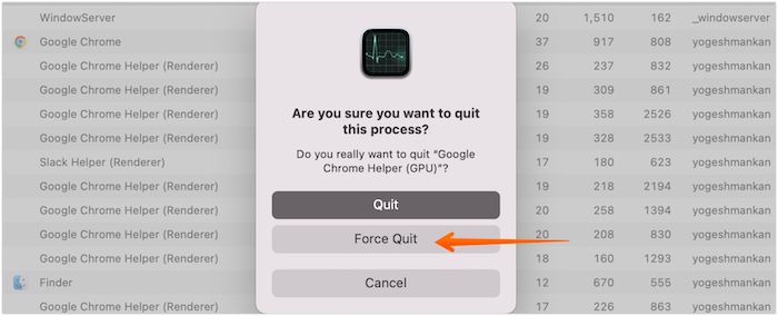 Force Quit Apps in Mac