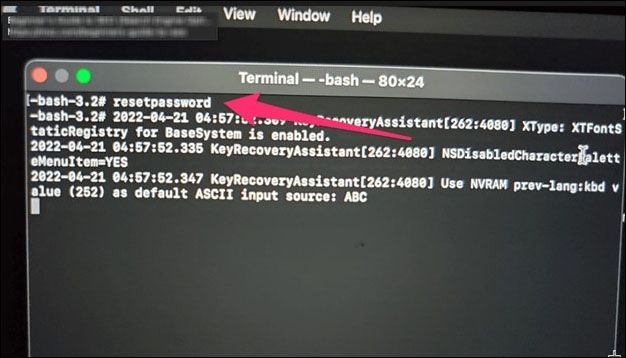 reset MacBook password in Terminal