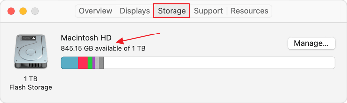 check storage space on Mac