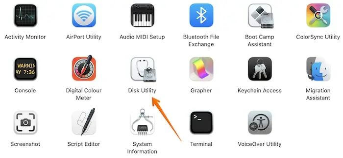 Open Disk Utility in macOS