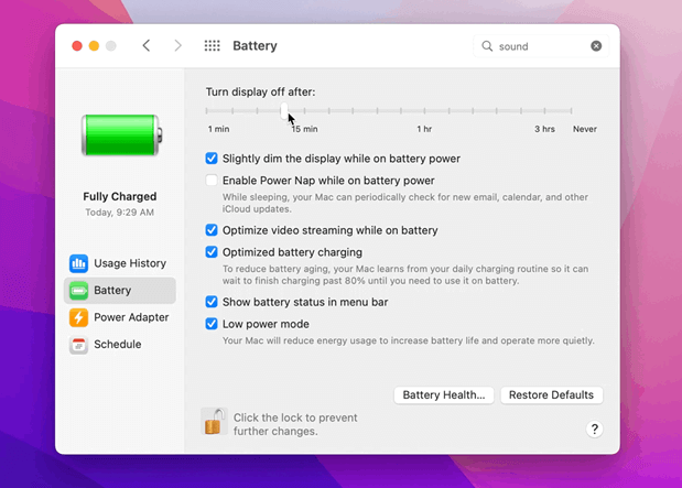 open battery settings on Mac