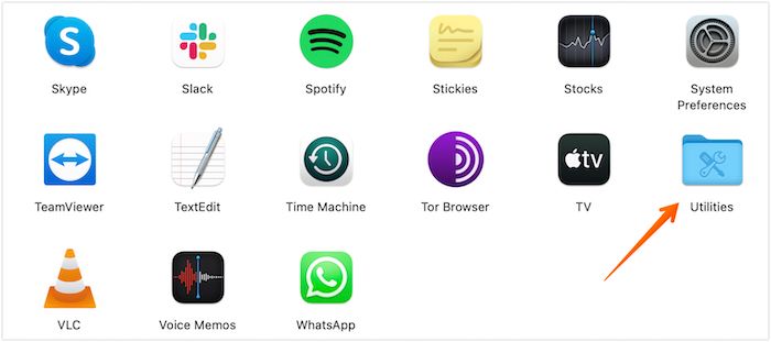 open Utilities folder on Mac