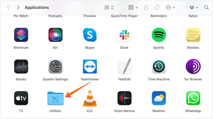 Open the Utilities Folder in the macOS