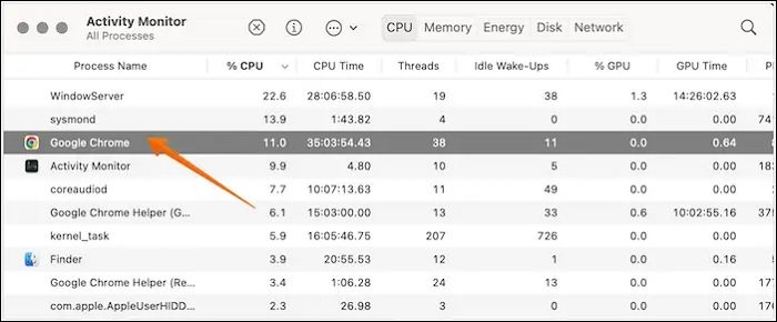 select a program in Activity Monitor