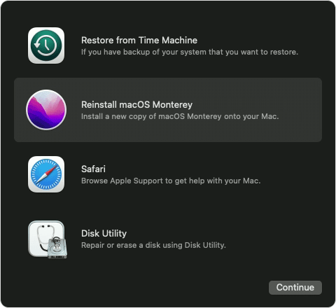 reinstall macOS in recovery mode