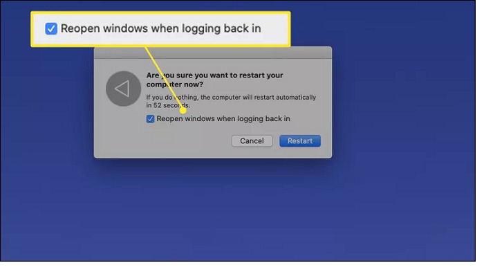 tick the box of reopen windows when logging back in