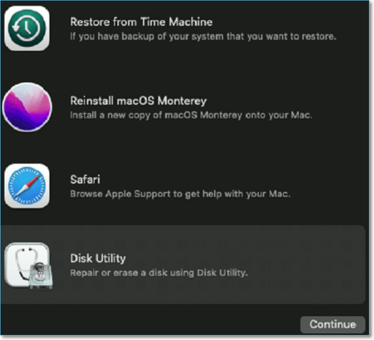 press disk utility to continue