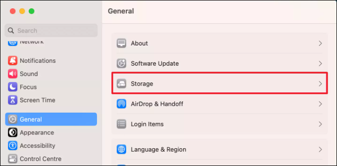 Storage in macOS Ventura or Apple Menu