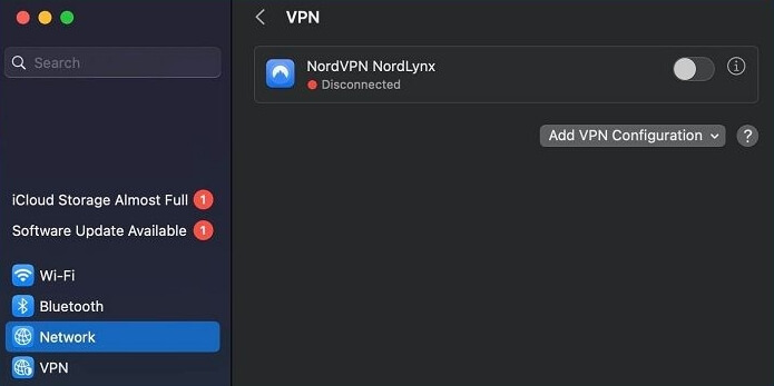 Select VPN, and toggle it off