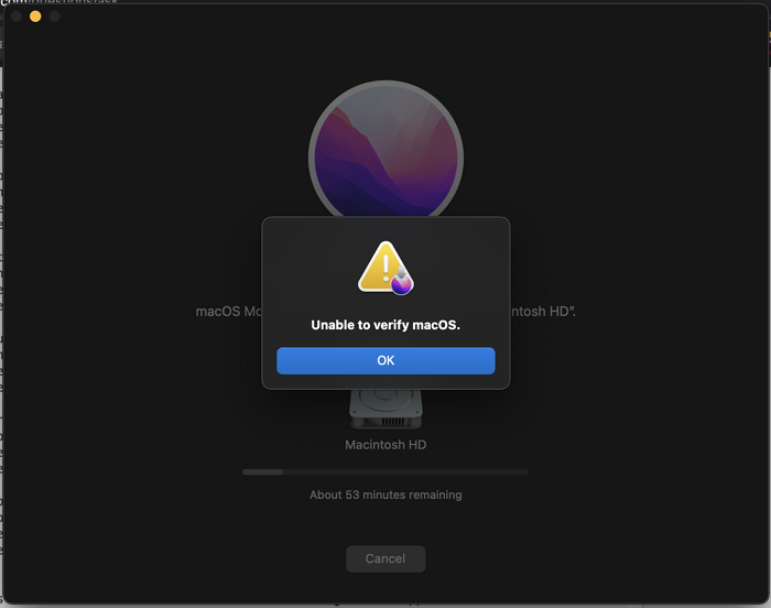 unable to verify macOS