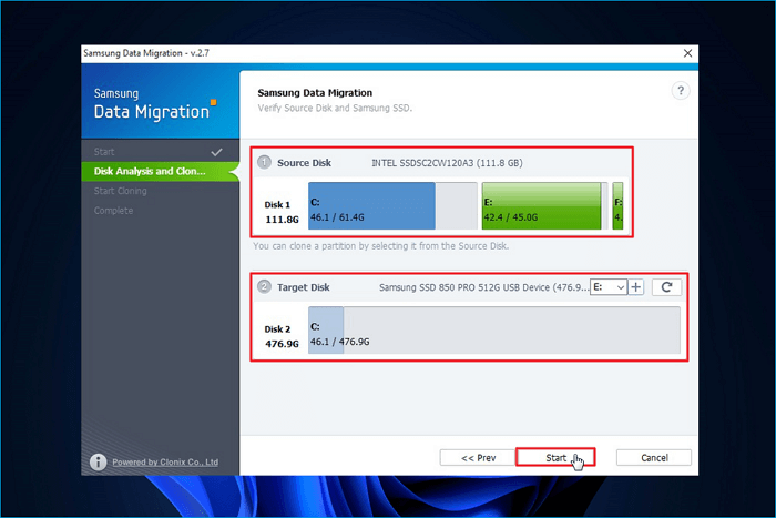 confirm the source and target disk