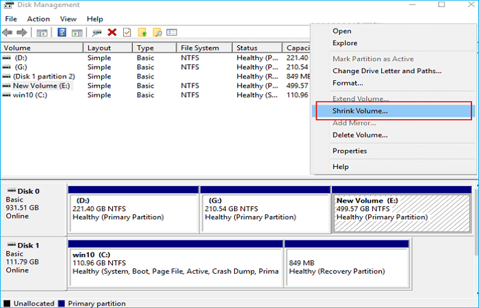choose Shrink Volume