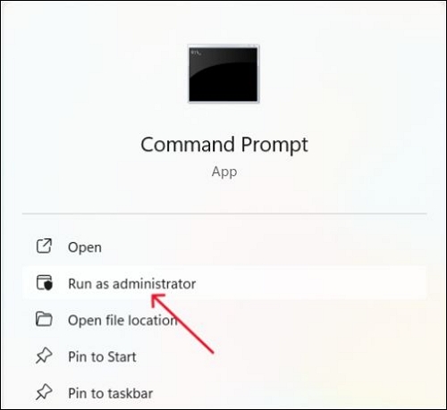 open the Command Prompt in administrator mode