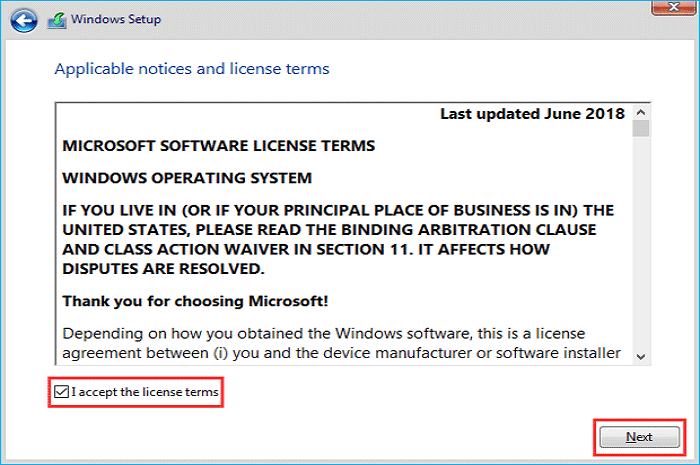 accept the license terms and click on Next