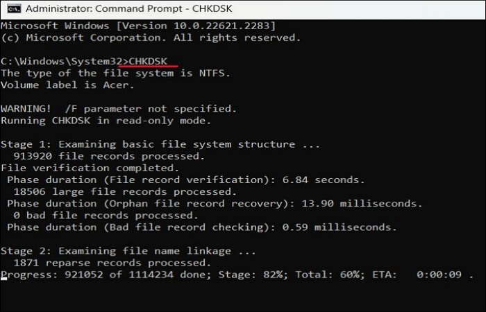 run CHKDSK Command